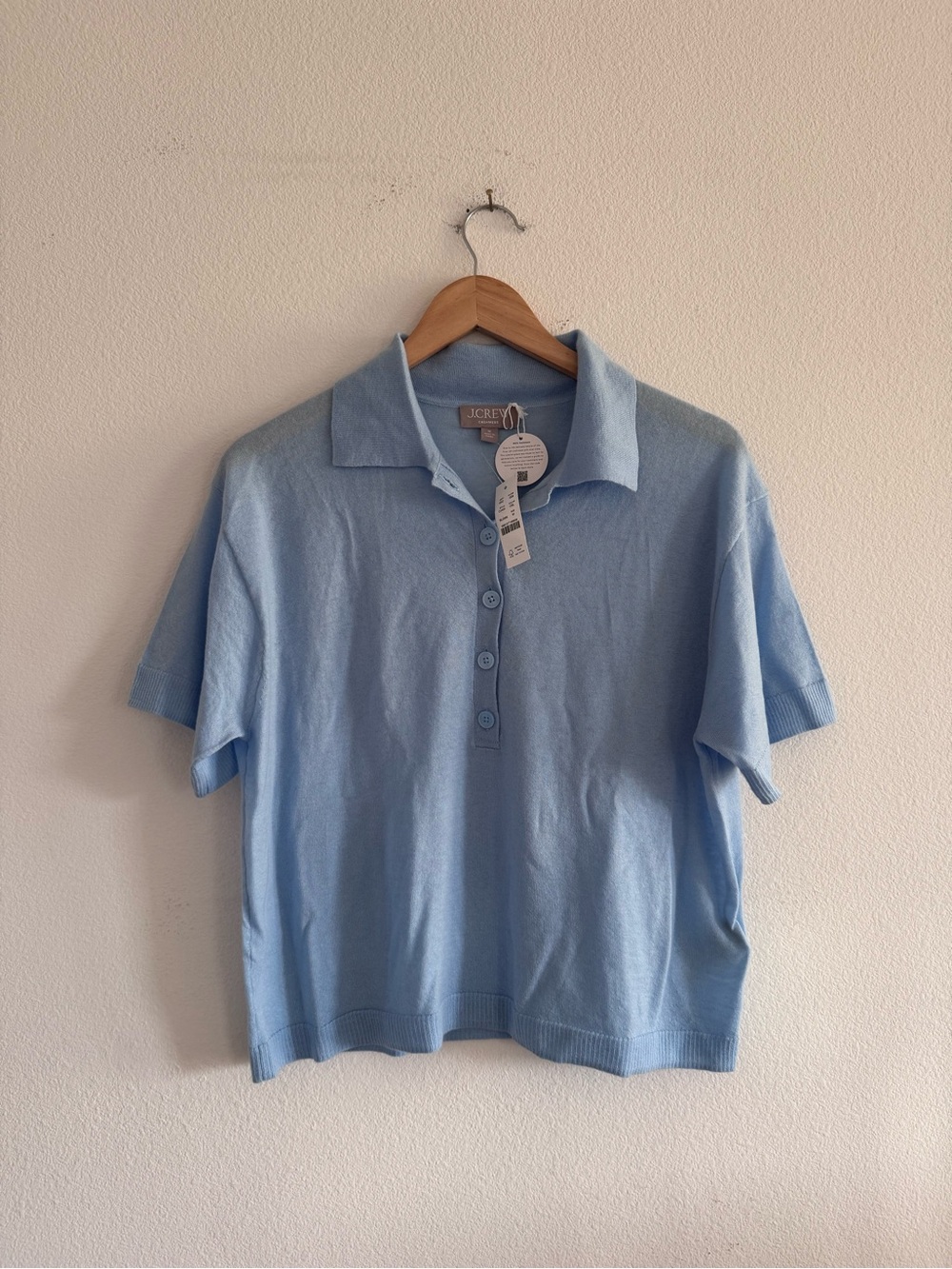 NWT J Crew Featherweight Cashmere Short Sleeve Sweater Polo Size M